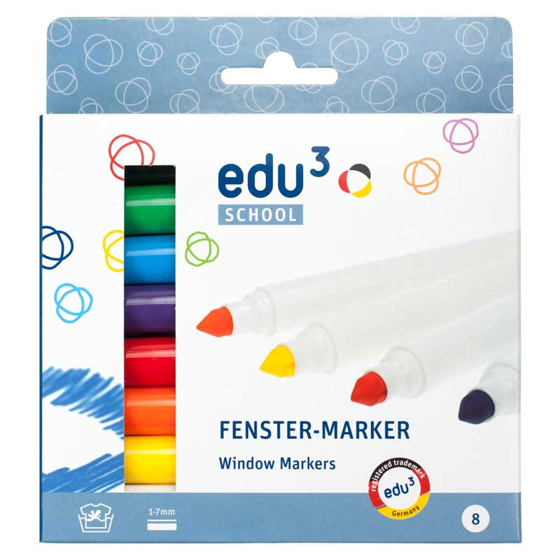 EDU Fenstermarker, 8 Stk. — farbig sortiert