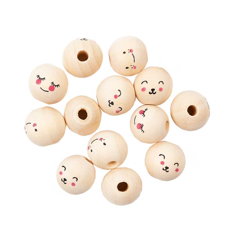 Holzperlen 15 mm / 15 Stk — Cute Faces