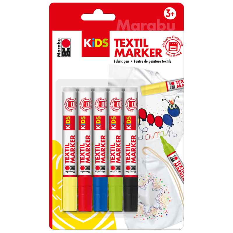Marabu Kids-Textilstifte — 5 Farben