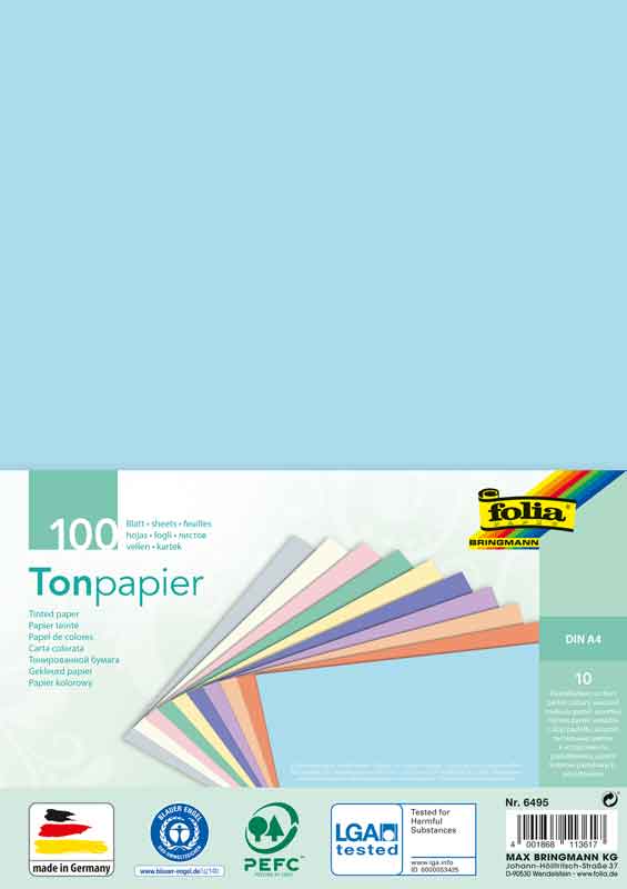 Tonpapier DIN A4, 100 Blatt — pastell sortiert