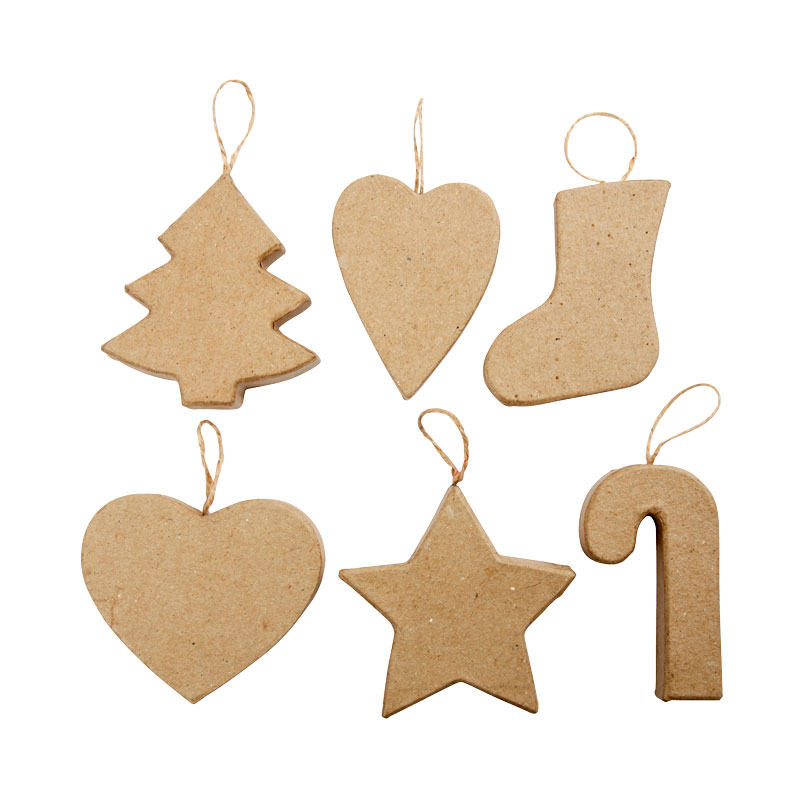 Pappmaché Weihnachtsanhänger, 6 Stk.