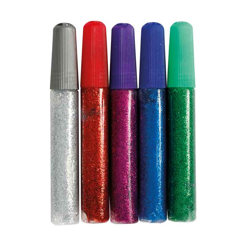 Glitter Glue, 5 x 10 ml - grundfarben