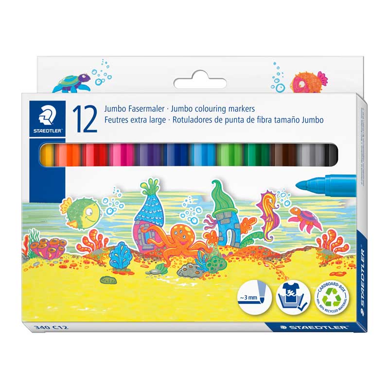 STAEDTLER® Noris® Fasermaler, 12 Stk. — Jumbo farbig sortiert