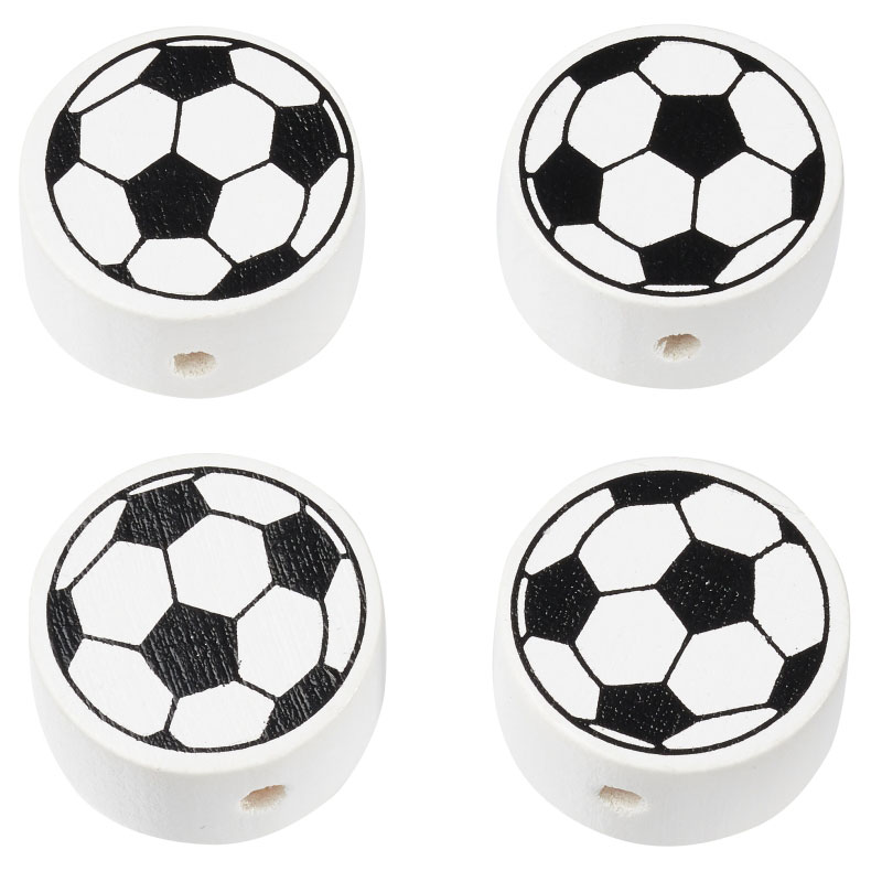 Holzperlen Fußball, 2 cm, 4 Stk.