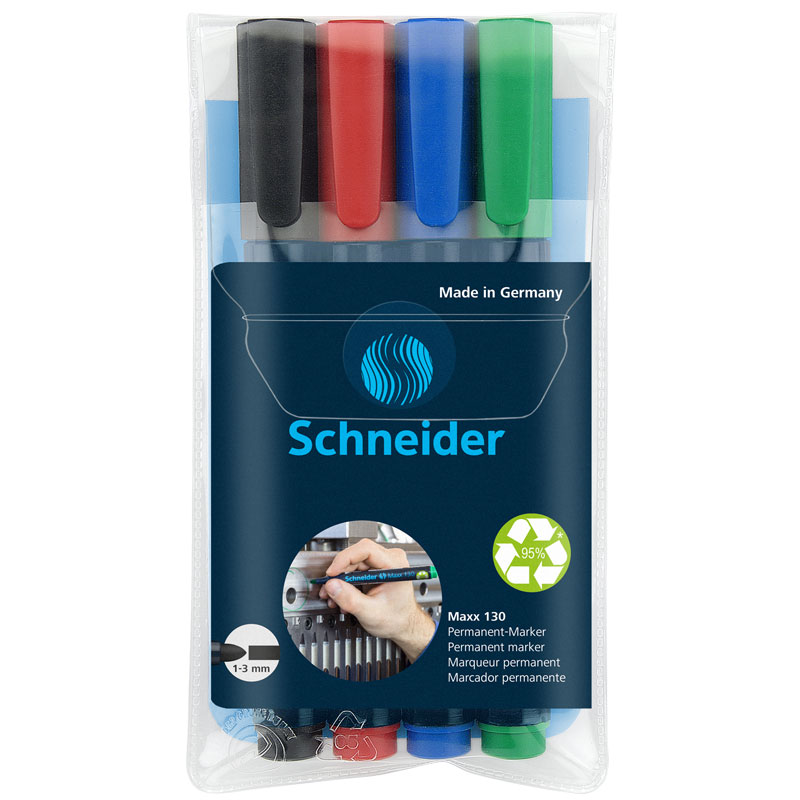 Schneider Maxx130 Permanent Marker, 4-er Etui — sortiert