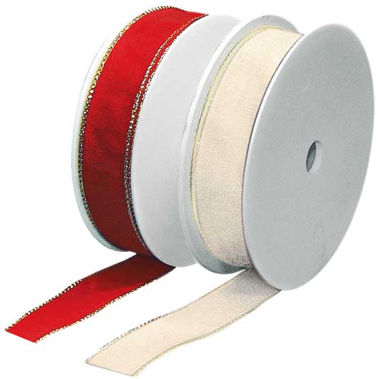 Adventsband 25 mm, 25 m — creme / gold
